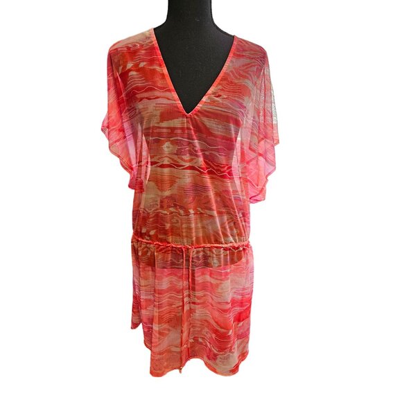 Lauren Ralph Lauren Pink Multicolor Sheer Tunic Cover Up - Size L Poolside, Beac - Picture 1 of 7